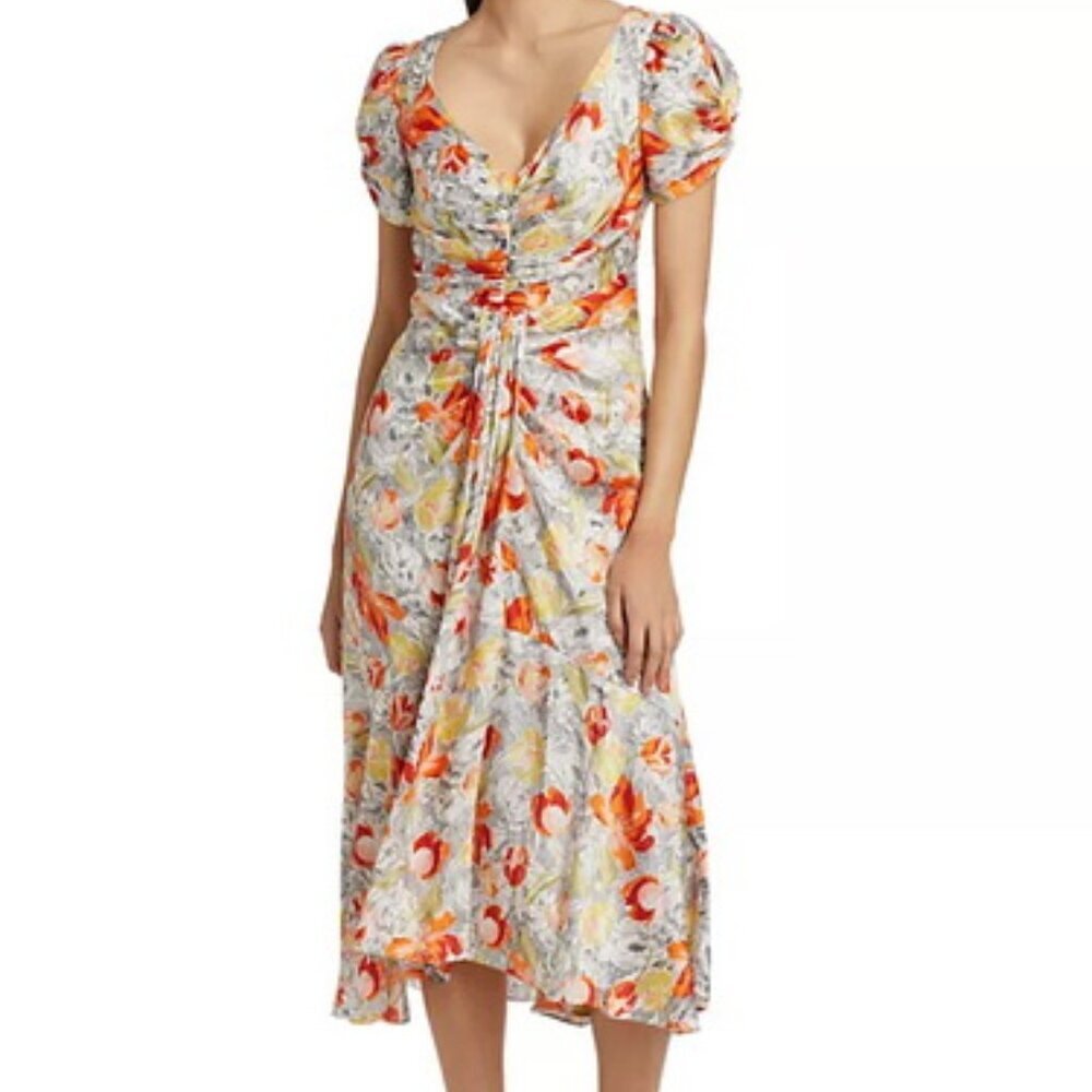 Cinq A Sept Ivory Multi Linework Floral Walker Dress